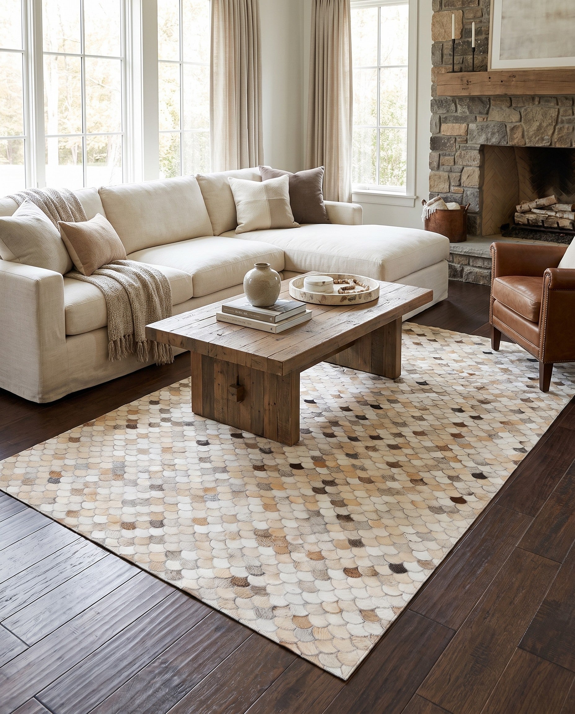5' 1 x 8' Cowhide Leather Rug