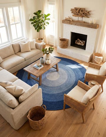 Blue Handmade Hand Braided Wool Round Rug