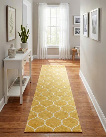 Yellow Lattice Frieze Runner Rug