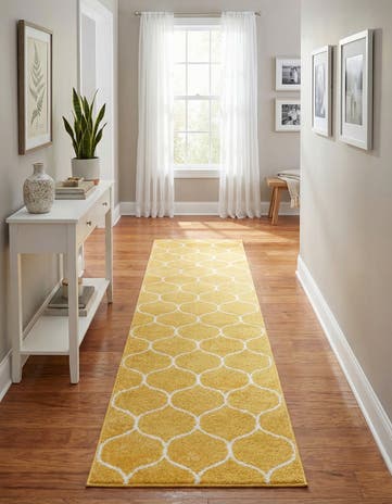 Yellow Lattice Frieze Runner Rug