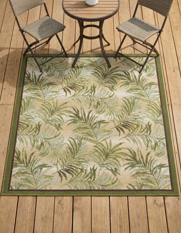 Green Easy-Clean Botanical Indoor / Outdoor Square Rug
