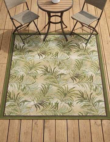 Green Easy-Clean Botanical Indoor / Outdoor Square Rug