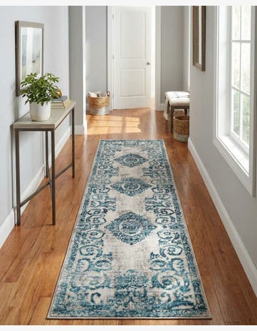 Ivory and Blue Finsbury Runner Rug