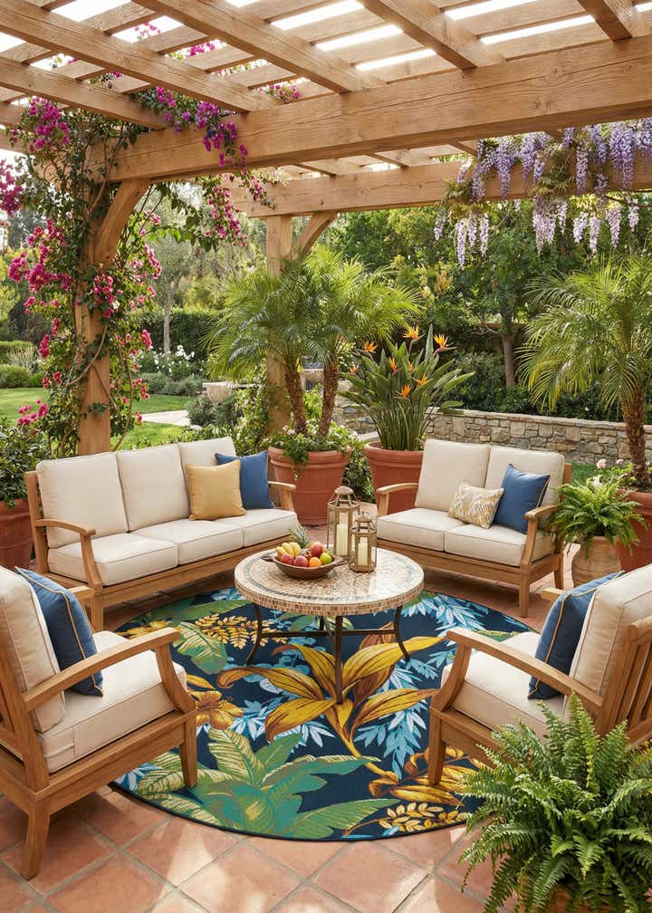 7' 10 x 7' 10 Easy-Clean Botanical Indoor / Outdoor Round Rug