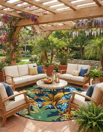 7' 10 x 7' 10 Easy-Clean Botanical Indoor / Outdoor Round Rug