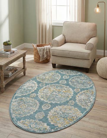 Gray and Blue Paragon Oval Rug