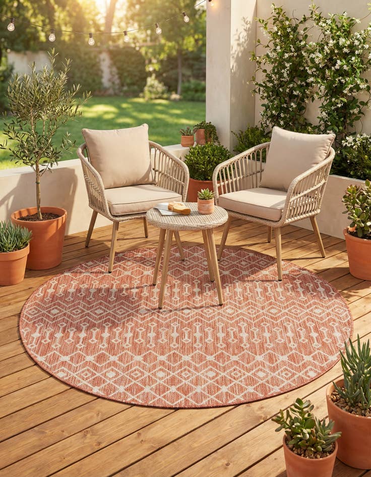 Detail image of 5' 3 x 5' 3 Washable Lattice Indoor / Outdoor Round Rug