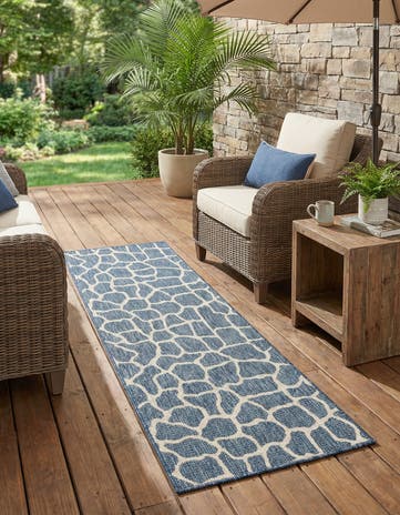 Blue Easy-Clean Safari Indoor / Outdoor Runner Rug