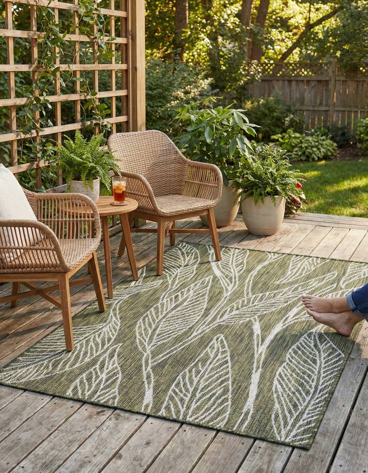 Detail image of 3' x 5' 3 Washable Botanical Indoor / Outdoor Rug