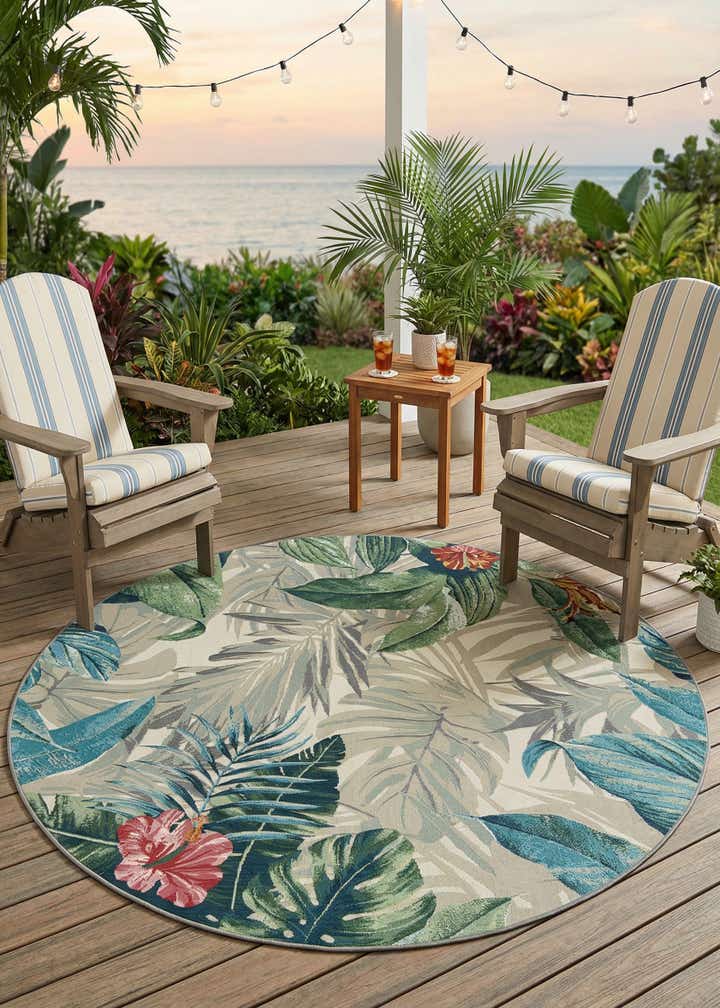 7' x 7' Easy-Clean Botanical Indoor / Outdoor Round Rug