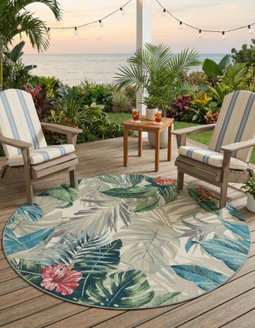 7' x 7' Easy-Clean Botanical Indoor / Outdoor Round Rug
