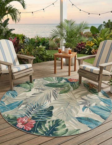 7' x 7' Easy-Clean Botanical Indoor / Outdoor Round Rug