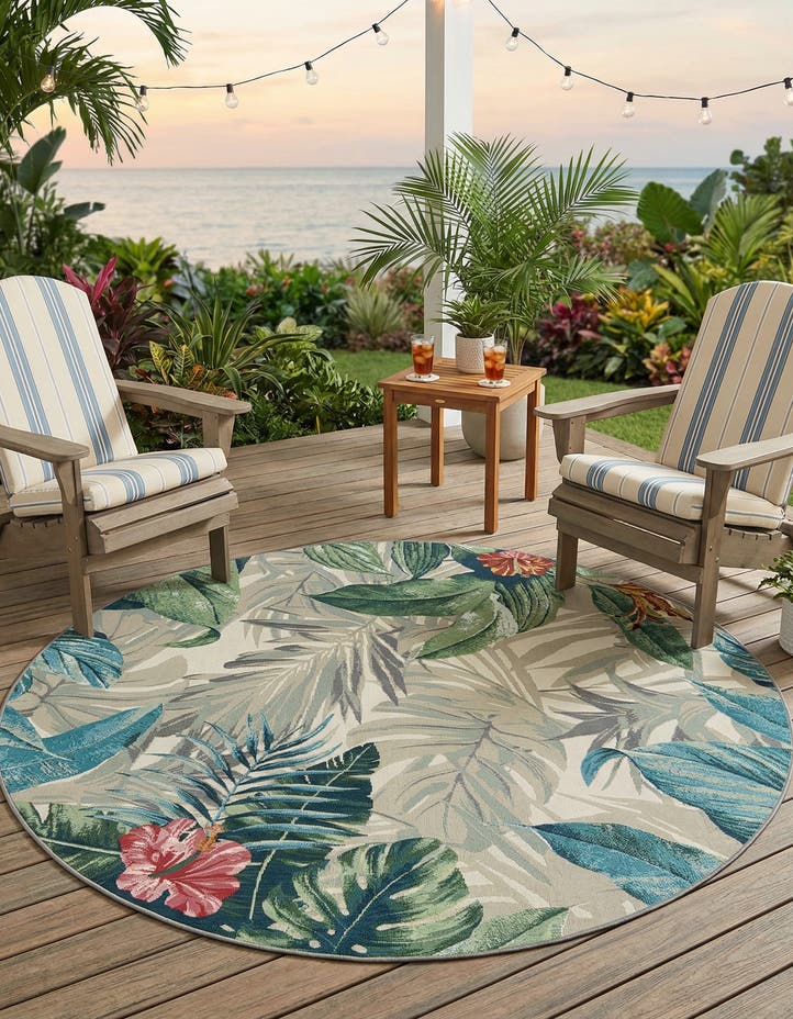 7' x 7' Easy-Clean Botanical Indoor / Outd...