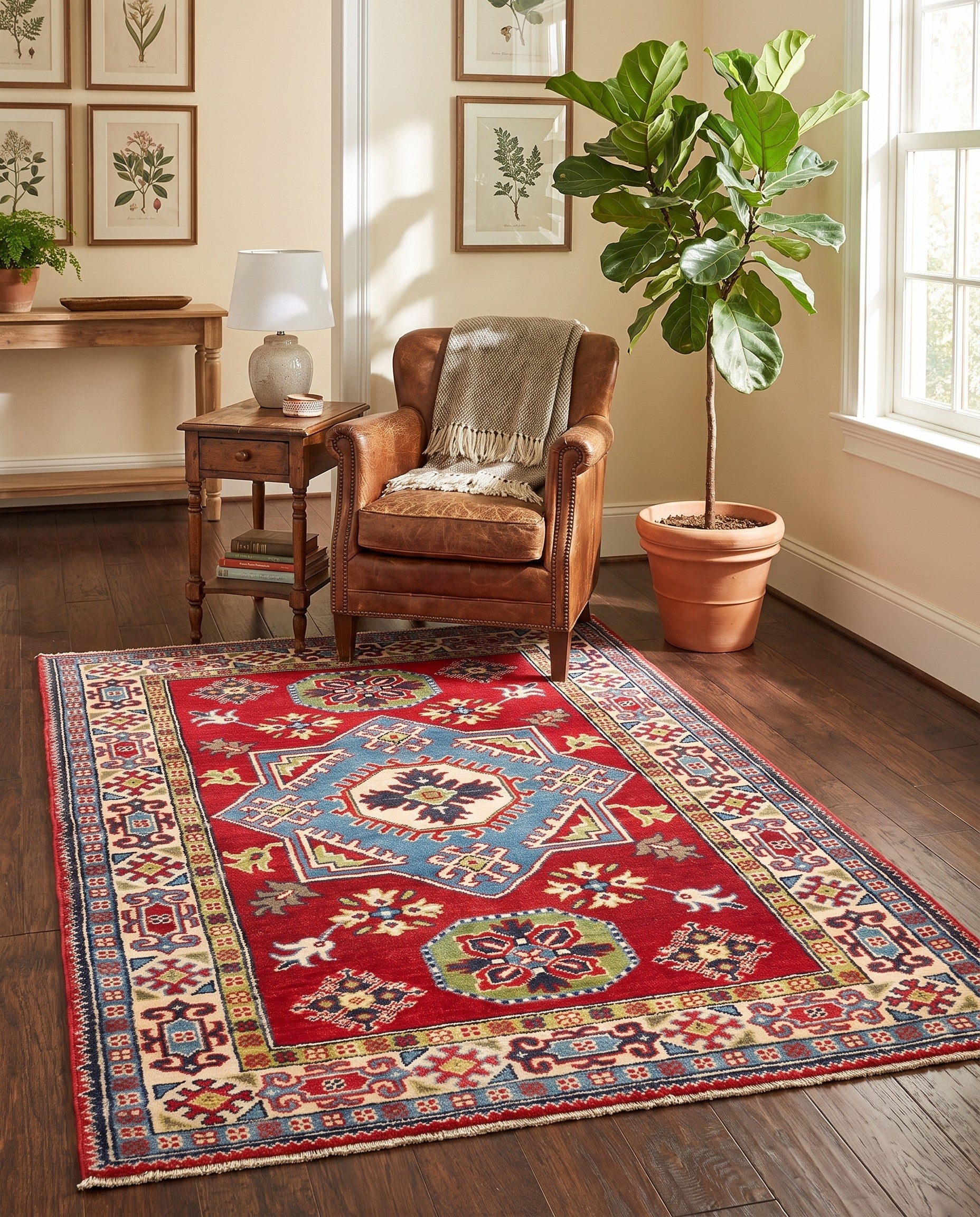 3' 4 x 4' 10 Hand Knotted Kazak Rug