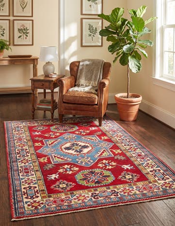 3' 4 x 4' 10 Hand Knotted Kazak Rug