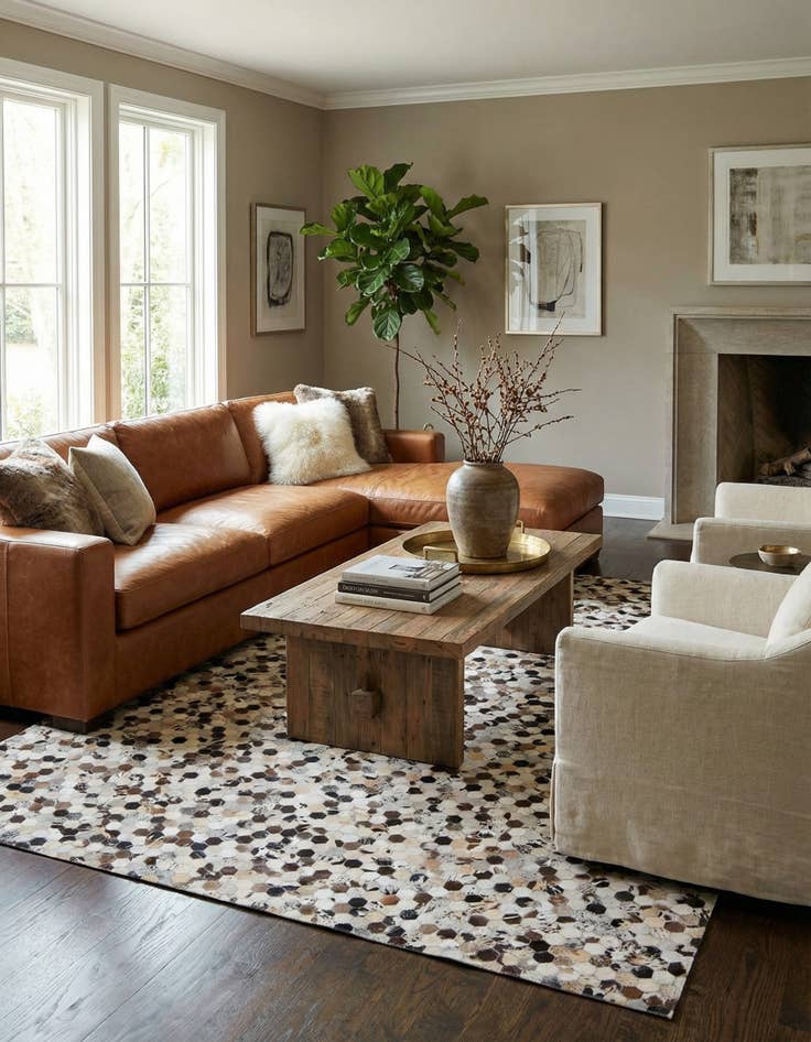 Detail image of 8' 1 x 9' 10 Cowhide Leather Rug