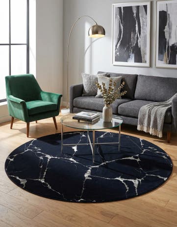 Navy Blue and Silver Vogue Geo Round Rug