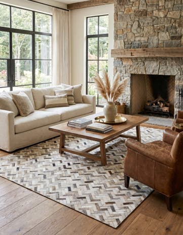 5' 4 x 7' 6 Cowhide Leather Rug