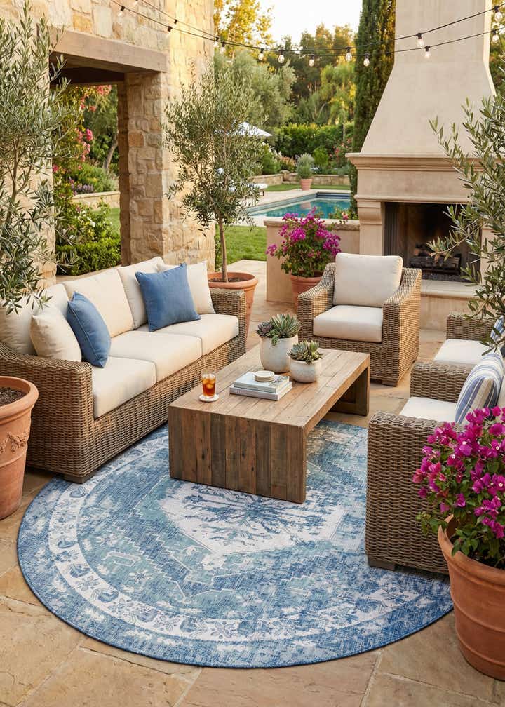 10' x 10' Easy-Clean Traditional Indoor / Outdoor Round Rug