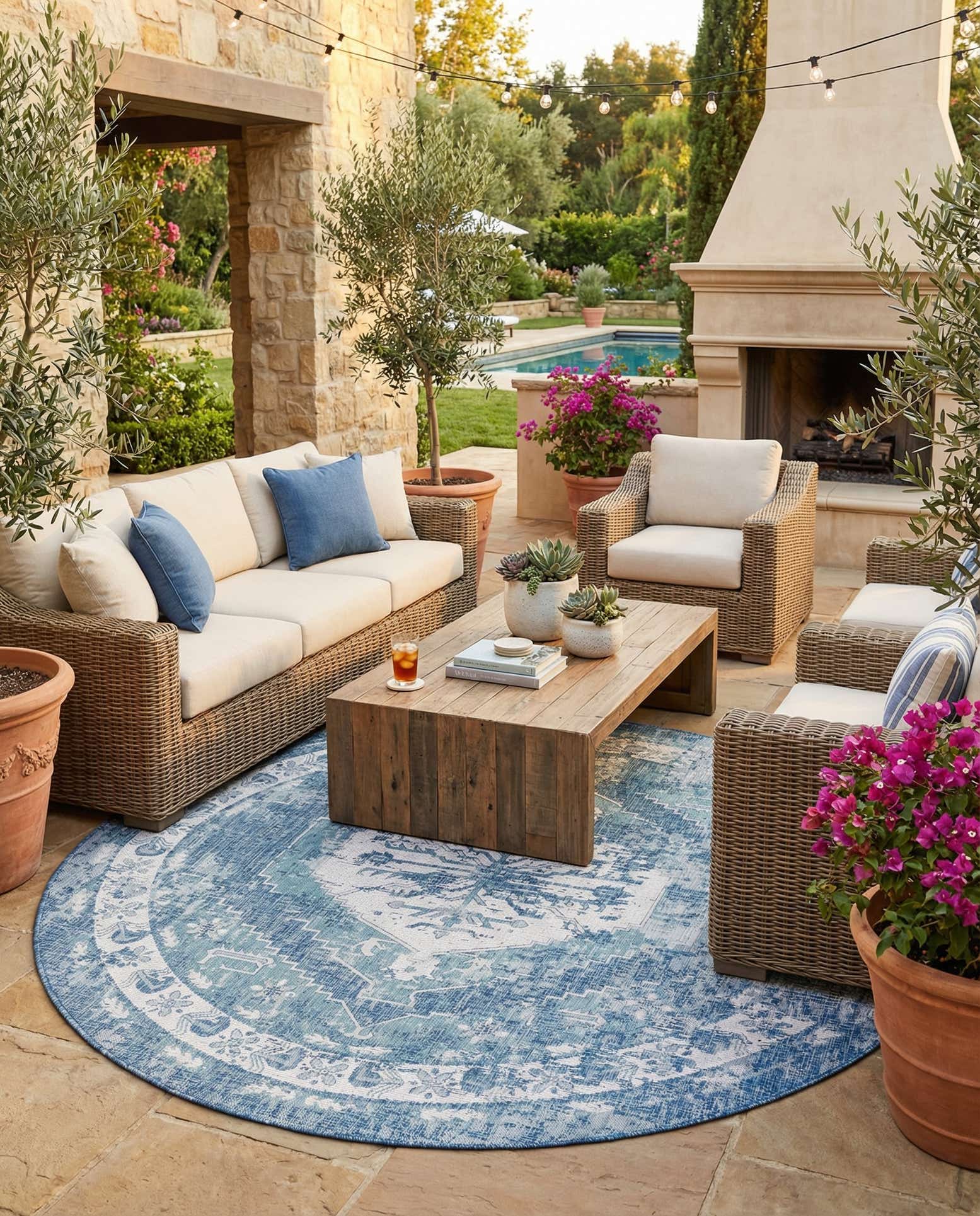 10' x 10' Easy-Clean Traditional Indoor / Outdoor Round Rug