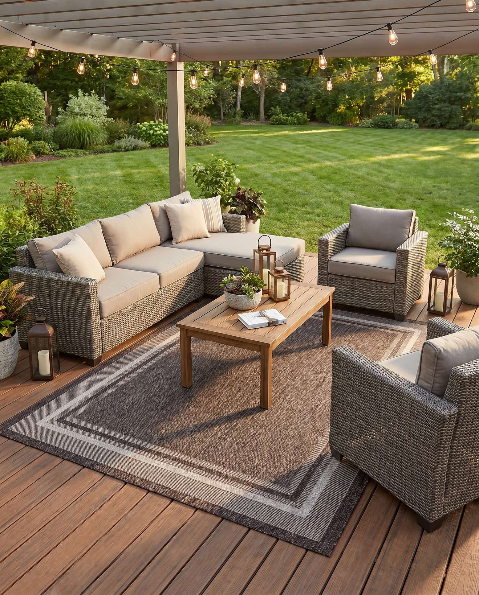 7' x 9' Easy-Clean Border Indoor / Outdoor Rug