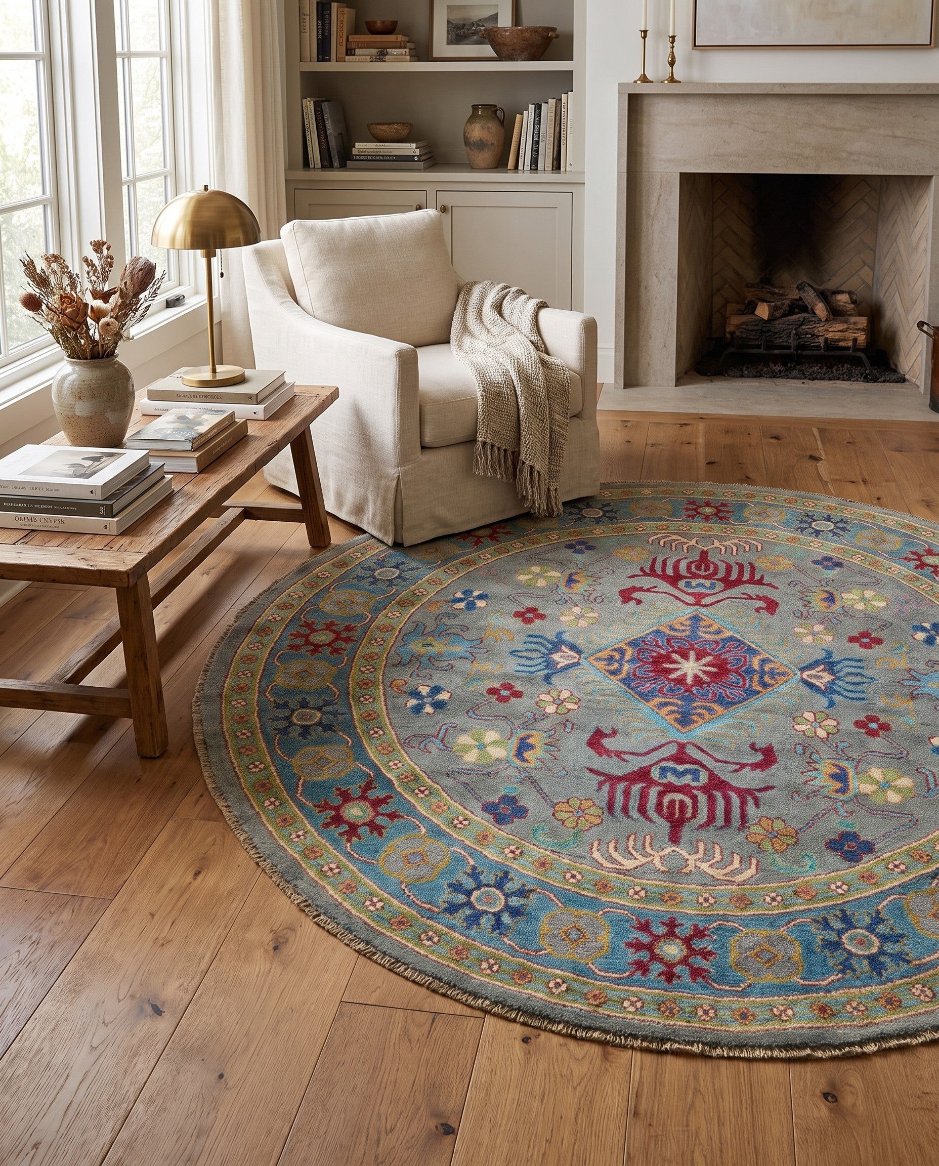 5' 9 x 5' 10 Hand Knotted Kazak Round Rug