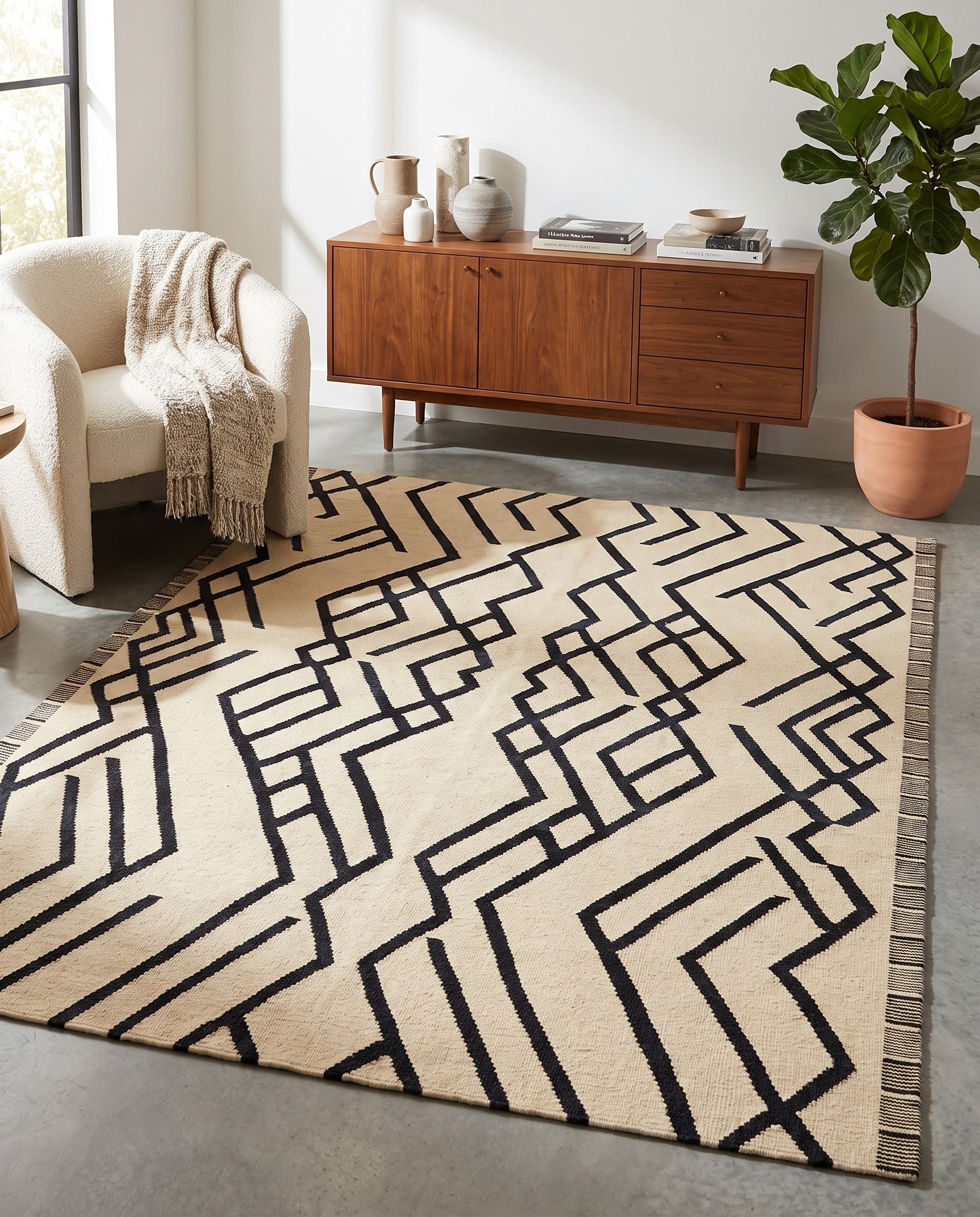 6' x 7' 4 Hand Woven Kilim Modern Wool Square Rug
