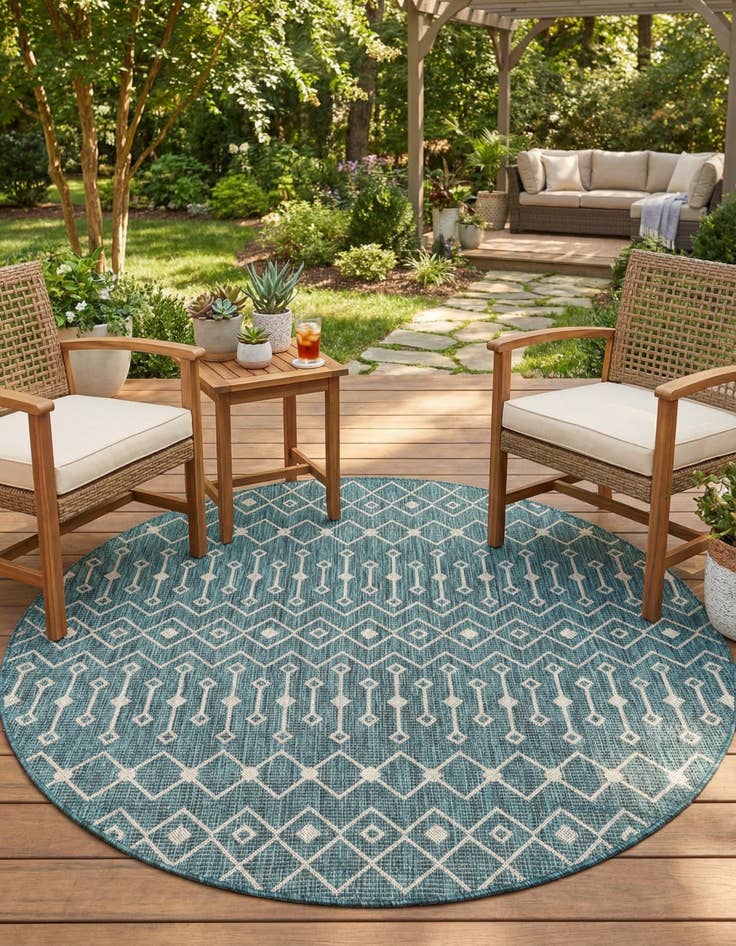 Detail image of 6' x 6' Washable Lattice Indoor / Outdoor Round Rug