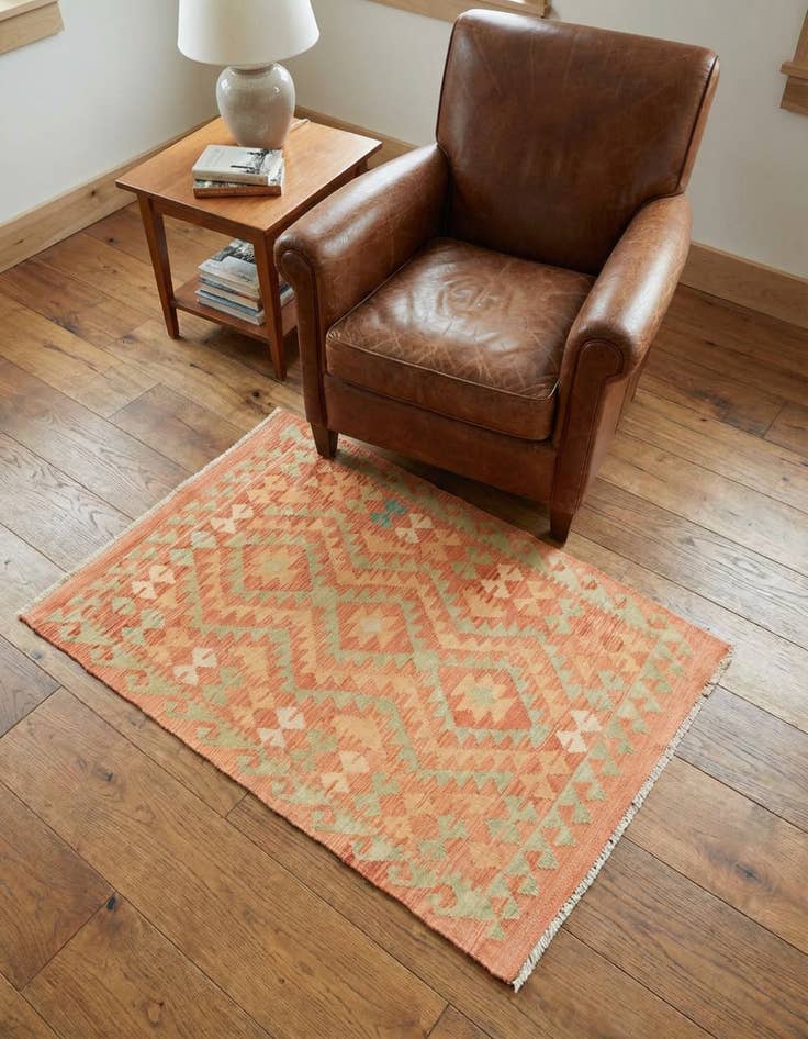 Detail image of 2' 9 x 4' Hand Woven Kilim Waziri Wool Rug