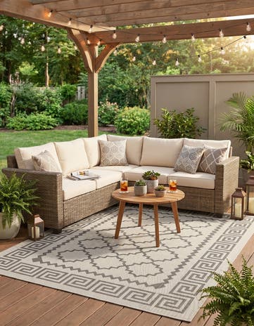 Gray Easy-Clean Lattice Indoor / Outdoor Rug