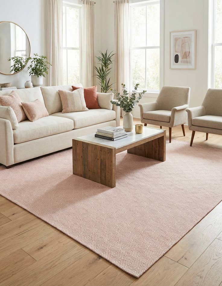 Detail image of 10' x 10'  Hand Woven Geo Trellis Flatweave Square Rug