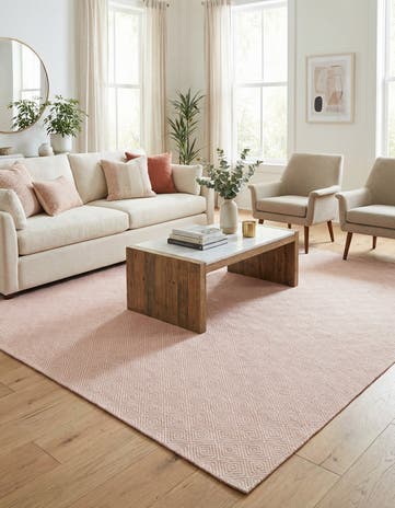 Pink Hand Woven Geo Trellis Flatweave Square Rug