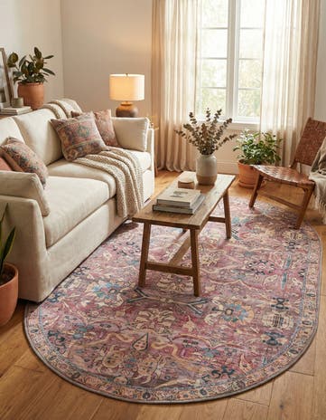 Pink Washable Nostalgia Oval Rug