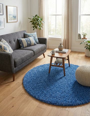 5' 3 x 5' 3 Solid Shag Round Rug