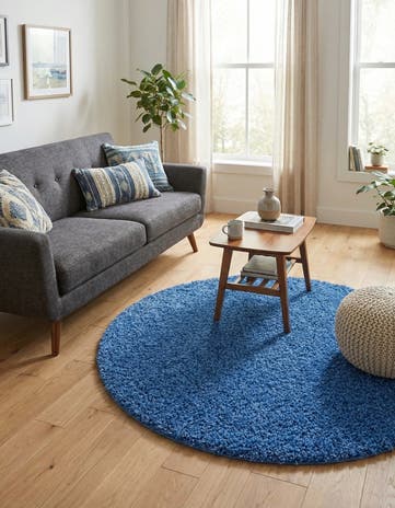 5' 3 x 5' 3 Solid Shag Round Rug
