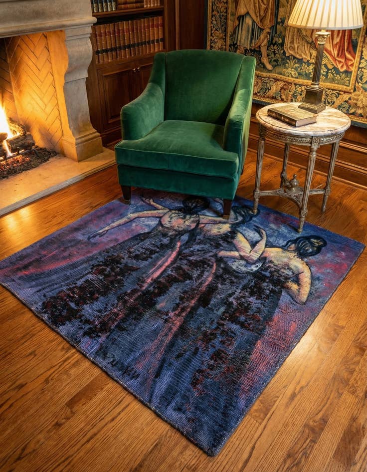 Detail image of 4' 2 x 4' 3 Hand Knotted Ultra Vintage Persian Wool Square Rug