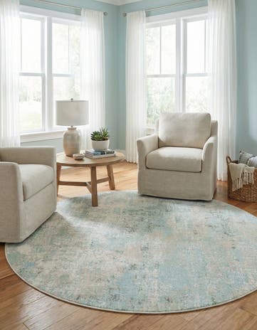 Teal Lotus Round Rug