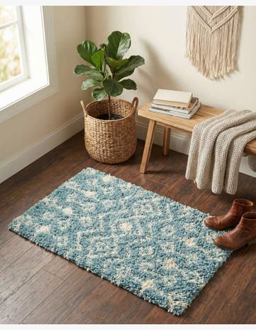 Light Blue Moroccan Trellis Shag Rug