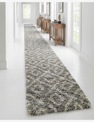 Gray Lattice Shag Runner Rug
