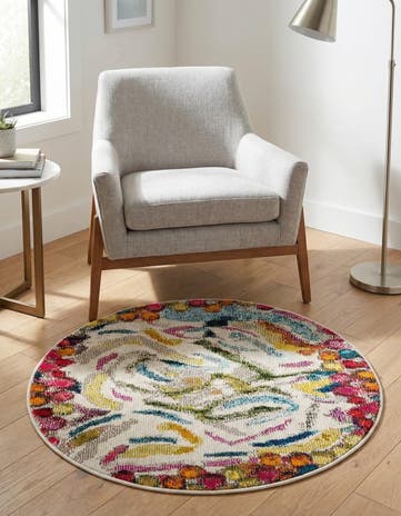 3' 3 x 3' 3 Washable Vivid Round Rug