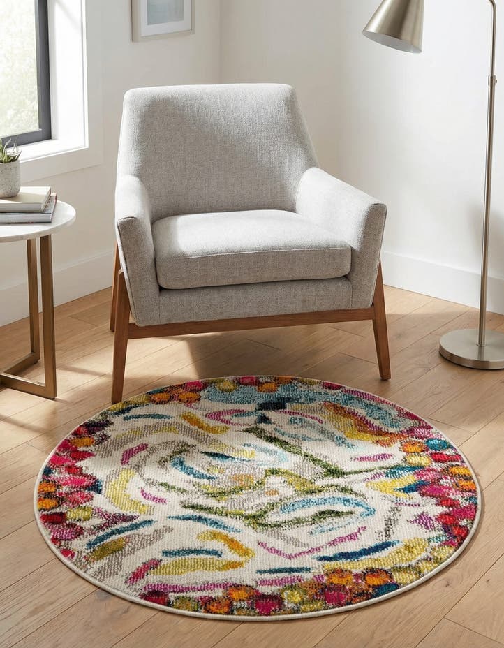 3' 3 x 3' 3 Washable Vivid Round Rug