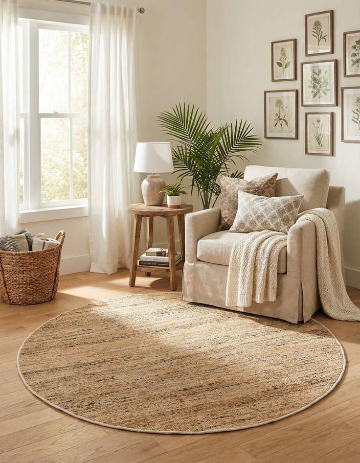 Detail image of 5' 3 x 5' 3  Hand Woven Palm Beach Jute Round Rug