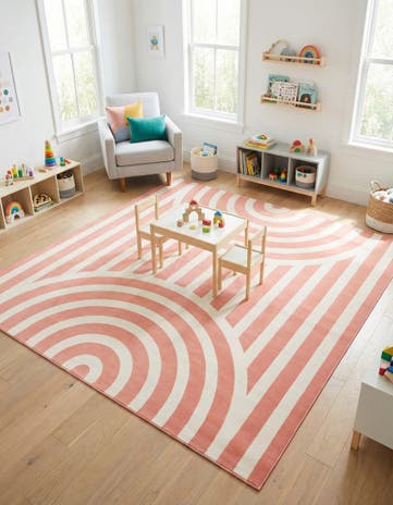 Soft Coral Pink Whimsy Kids Square Rug