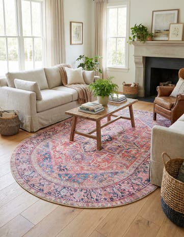 Red Washable Timeless Oval Rug
