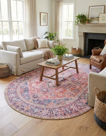 Red Washable Timeless Oval Rug