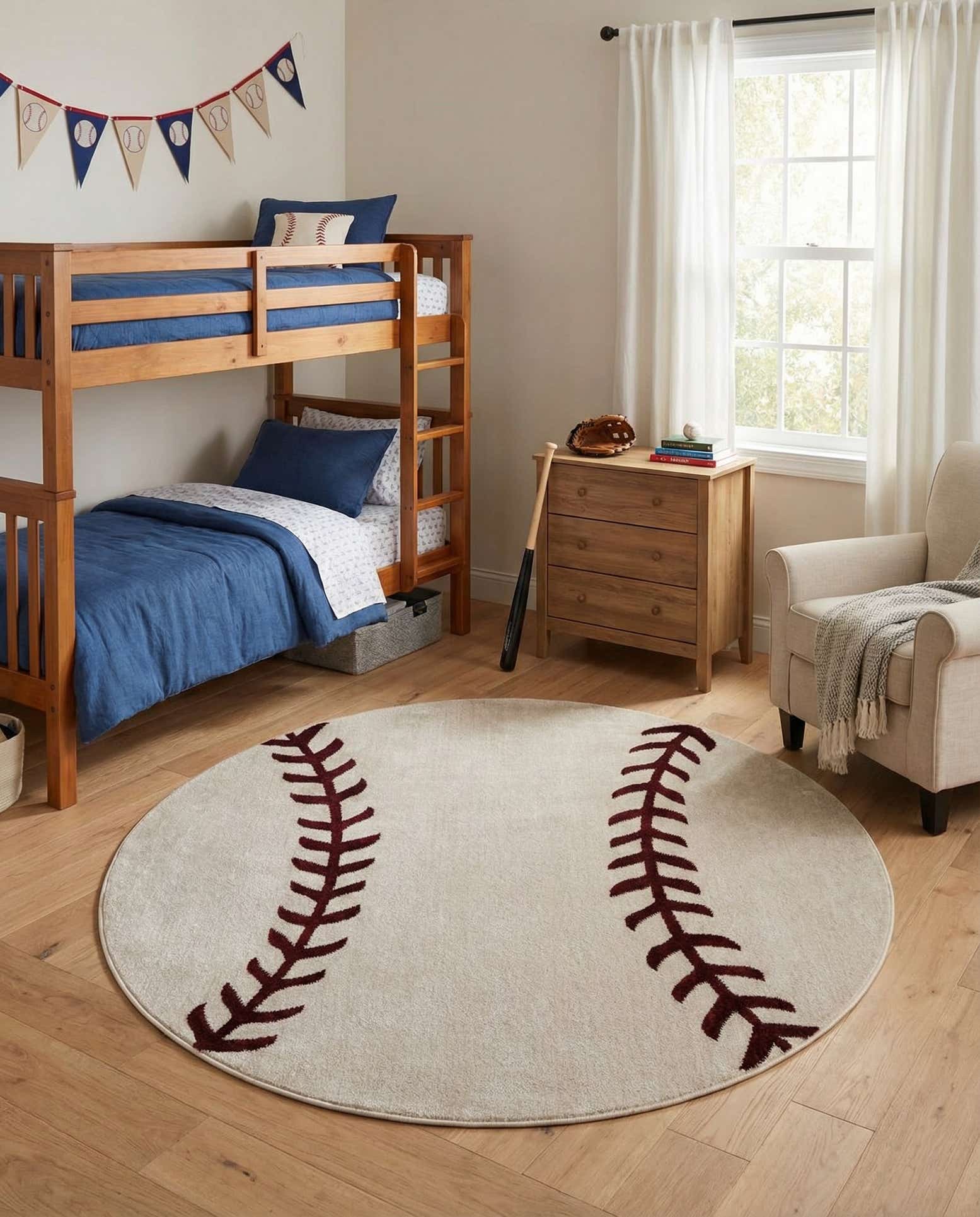 5' 3 x 5' 3 Sports Washable Round Rug