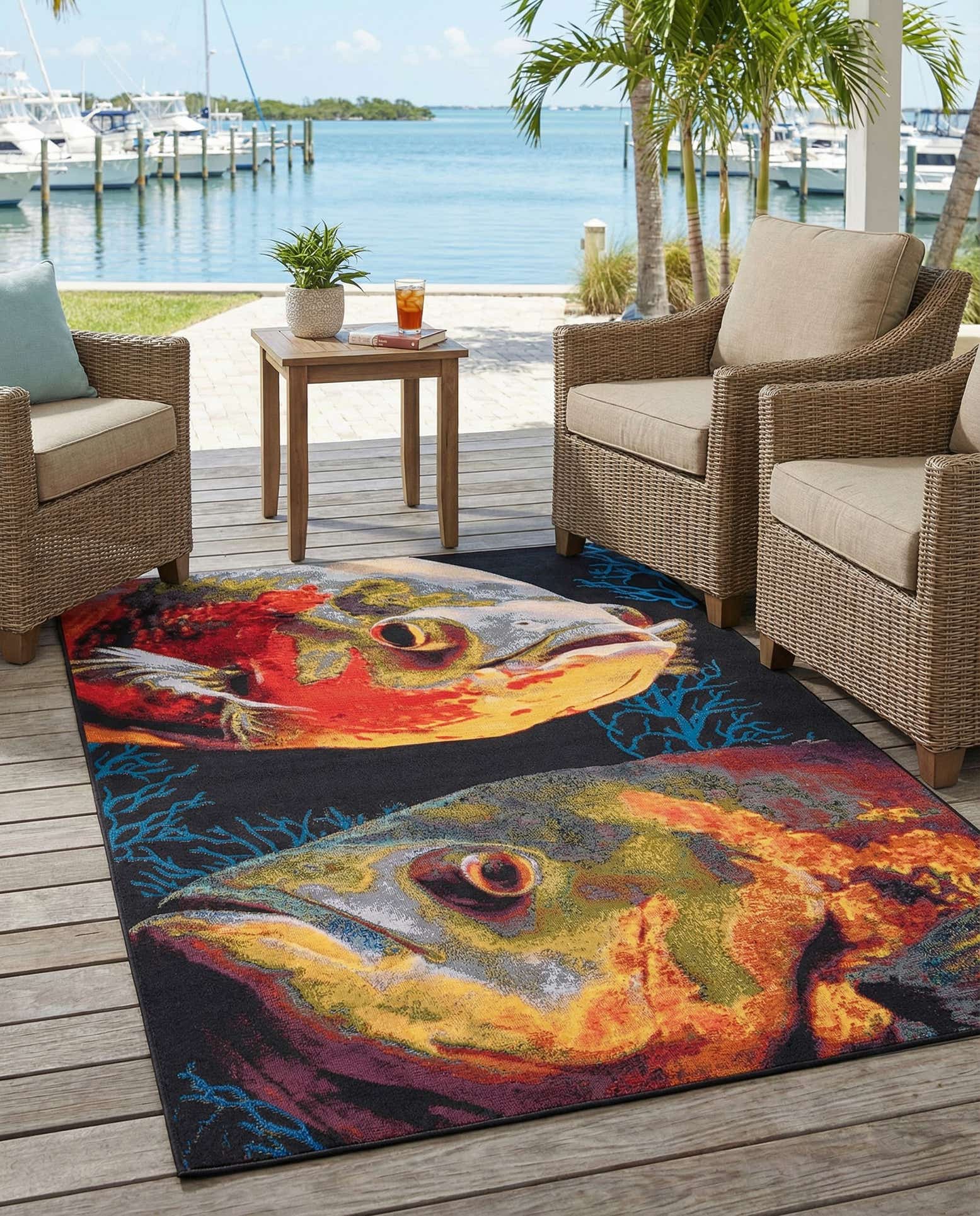 5' 3 x 8' Easy-Clean Coastal Indoor / Outdoor Rug
