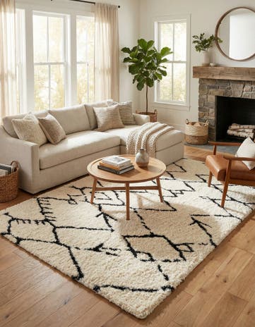 Pearl and Black Infinity Shag Rug