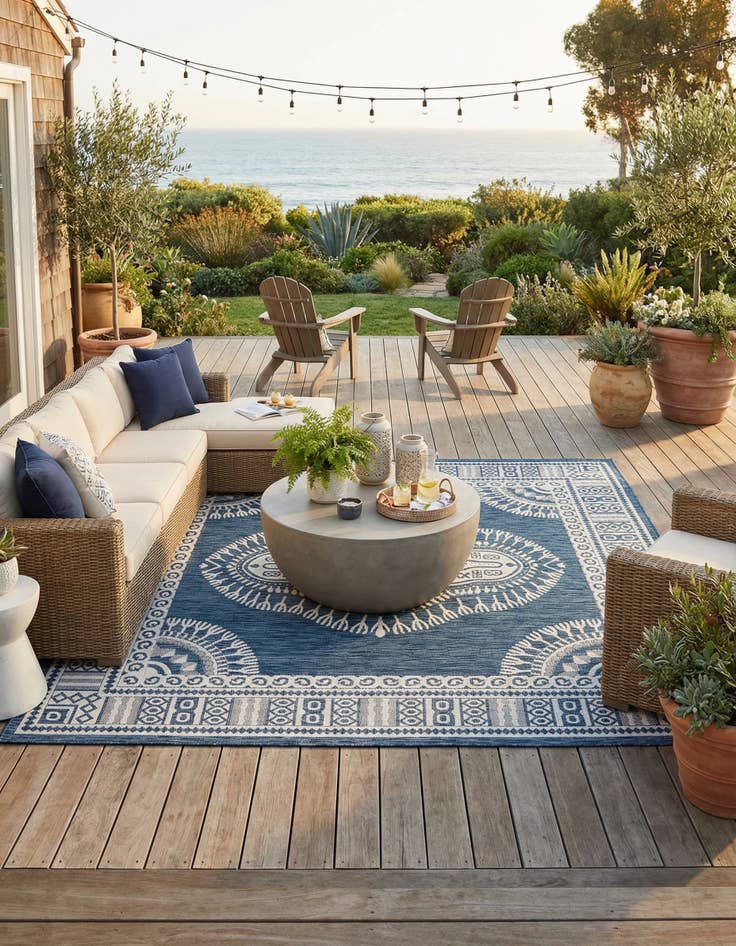 Detail image of 10' x 10'  Washable Traditional Indoor / Outdoor Square Rug