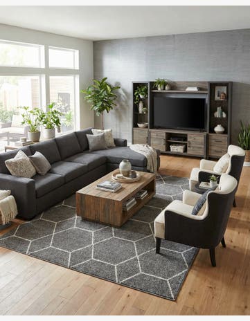 Light Gray Lattice Frieze Rug